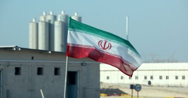 An Iranian flag in Bushehr nuclear power plant, during an official ceremony to kick start works on a second reactor at the facility, Iran, Nov. 10, 2019. (AFP Photo)