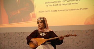 The life and works of Ömer Seyfettin, who was a prominent Turkish writer, has been presented in Vienna through a program organized by Yunus Emre Institute (YEE), Vienna, Austria, June 8, 2022. (AA Photo)