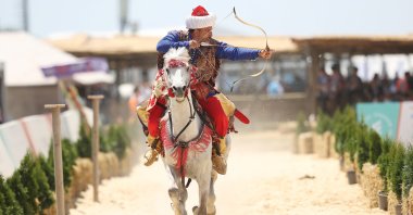 A mounted archer participates in the 5th Ethnosports Culture Festival, Istanbul, Turkey, June 9, 2022. (AA Photo)