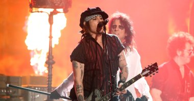Johnny Depp of the Hollywood Vampires performs at the 58th annual Grammy Awards, Feb. 15, 2016, Los Angeles, California, U.S. (AP Photo)