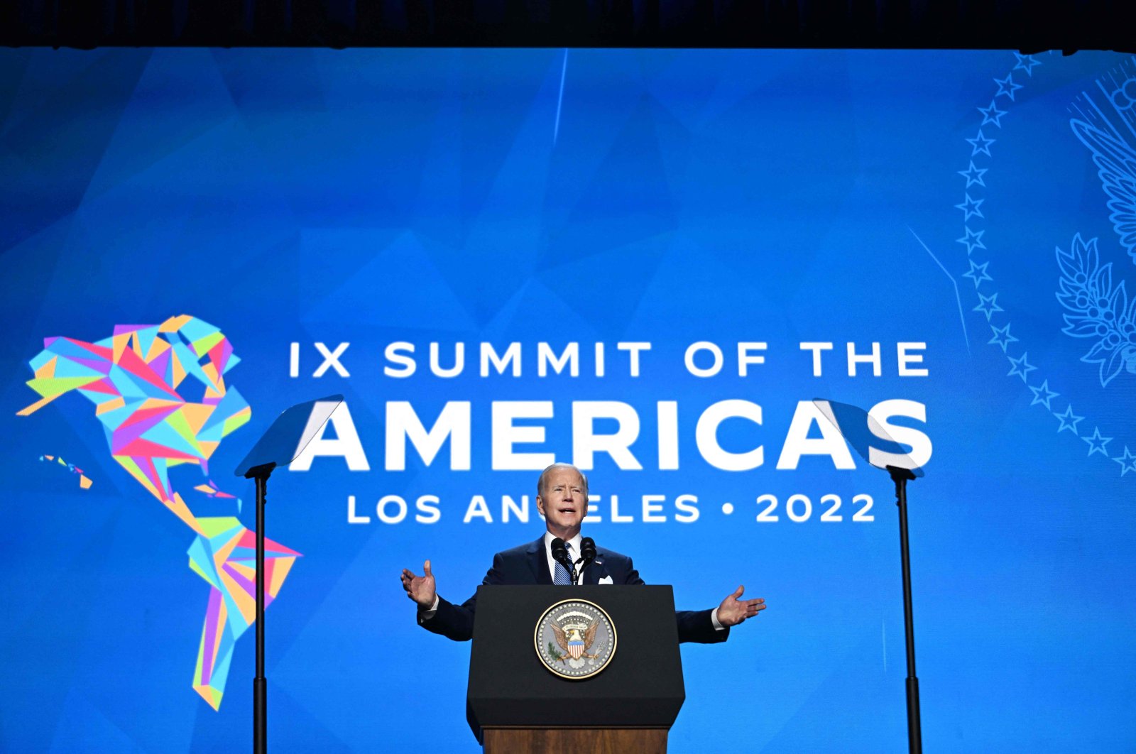 U.S. President Joe Biden speaks during the opening ceremony of the 9th Summit of the Americas, in Los Angeles, California, U.S. June 8, 2022. (AFP Photo)