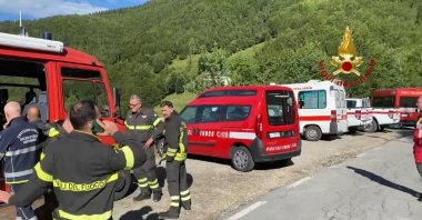 A photo provided by an official Italian search and rescue service shows crews joining search efforts, in Modena, Italy, June 10, 2022. (DHA PHOTO)