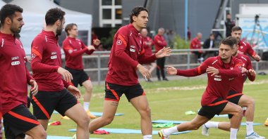Turkey national team players train in Luxembourg ahead of their UEFA Nations League match, June 10, 2022. (IHA Photo)