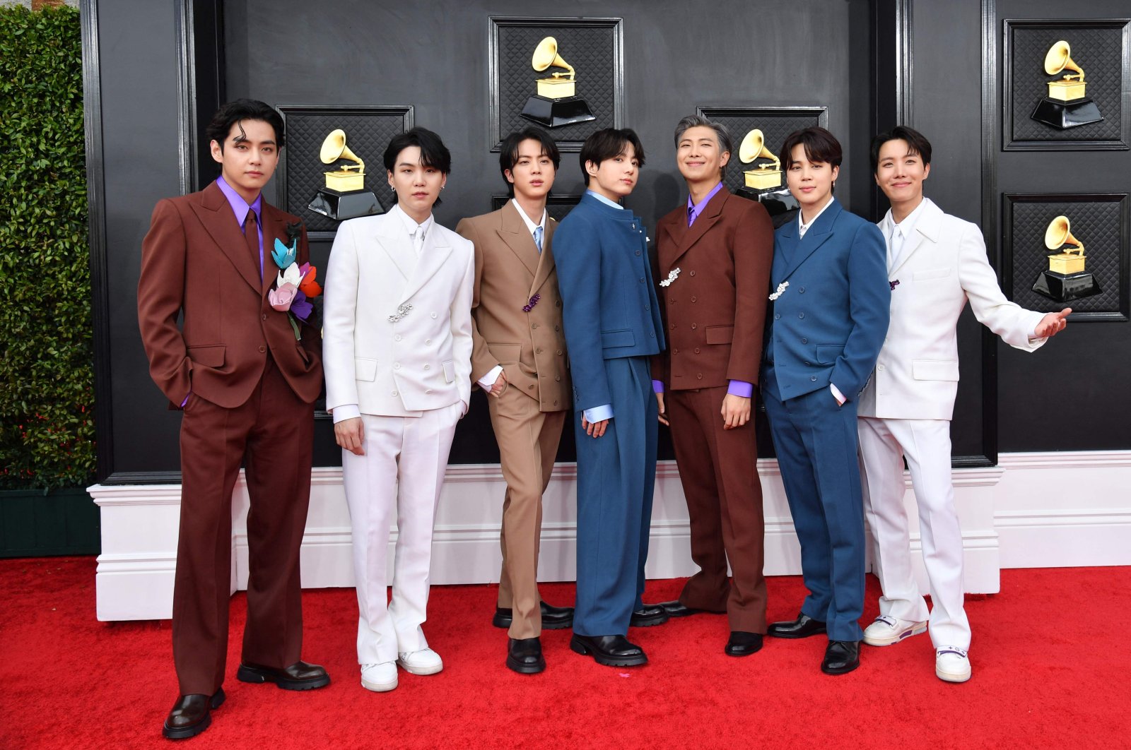 South Korean boy band BTS arrives for the 64th Annual Grammy Awards at the MGM Grand Garden Arena in Las Vegas, U.S., April 3, 2022. (AFP Photo) 