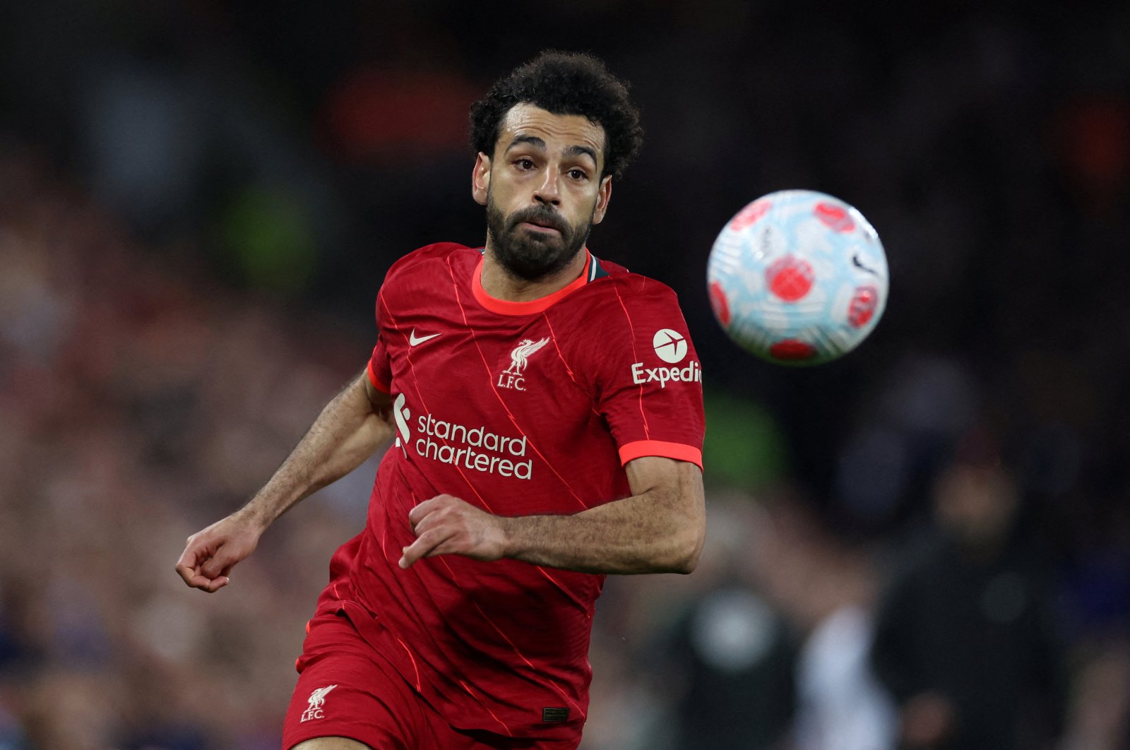 Liverpool&#039;s Mohamed Salah in action during a Premier League match against Tottenham Hotspur, Liverpool, England, May 7, 2022. (Reuters Photo)