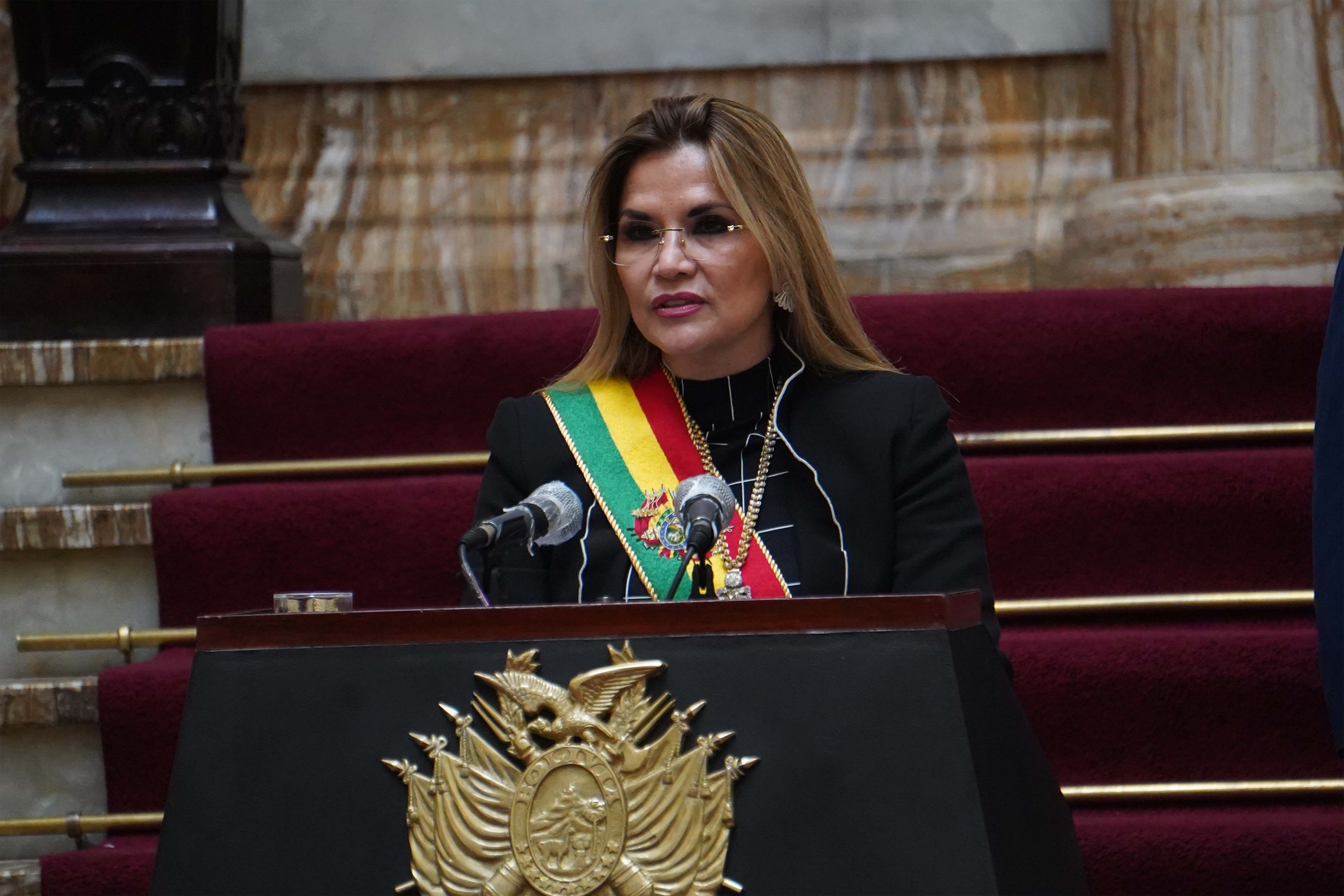 Former President of Bolivia Jeanine Anez participates in an event to mark the 195th anniversary of the country&#039;s independence in La Paz, Bolivia, Aug. 6, 2020 (EPA FILE PHOTO)