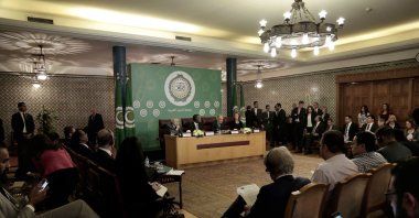 U.N. special representative and head of U.N. Support Mission in Libya, Ghassan Salame, in the middle, from left, Pierre Buyoya, high representative of the African Union for Mali and the Sahel, Arab League Secretary-General Ahmed Aboul Gheit, and High Representative of the European Union for Foreign Affairs and Security Policy Federica Mogherini hold a joint press conference at the Arab League headquarters in Cairo, Egypt, Monday, April, 30, 2018.  (AP File Photo)