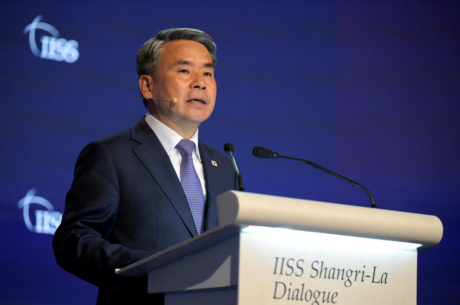 South Korean Minister of National Defense Lee Jong-Sup speaks at a plenary session during the 19th Shangri-La Dialogue in Singapore, June 12, 2022. (Reuters Photo)