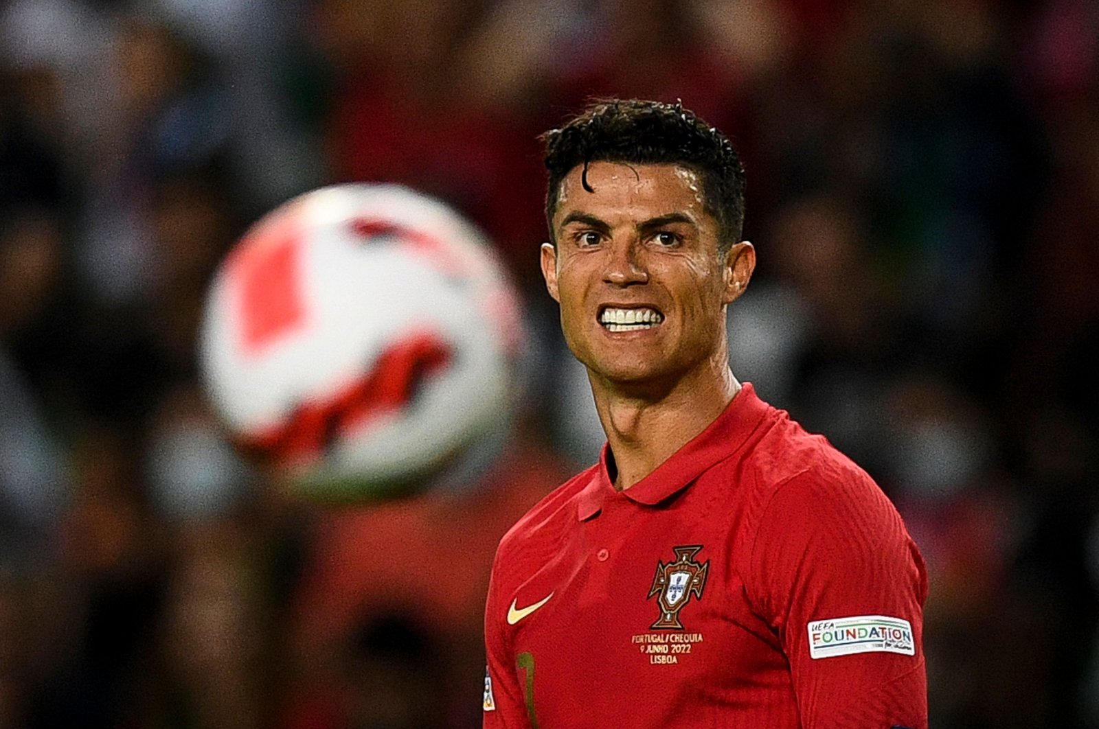 Cristiano Ronaldo reacts during a UEFA Nations League match against the Czech Republic, Lisbon, Portugal, June 09, 2022. (AFP Photo)