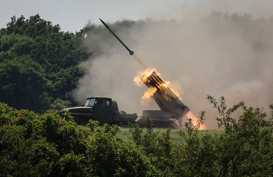 Ukrainian forces fire a BM-21 Grad multiple rocket launch system, near the town of Lysychansk, Luhansk region, Ukraine, June 12, 2022. (Reuters Photo)