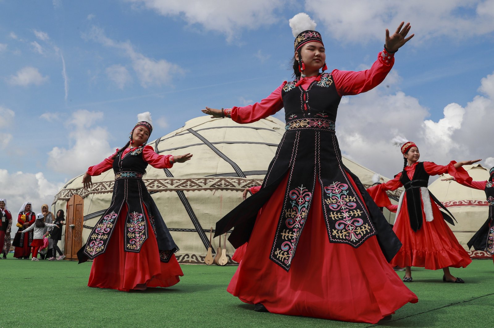 Kyrgyz traditional dancers perform at the 5th Ethnosports Culture Festival, Istanbul, Turkey, June 12, 2022. (AA Photo)