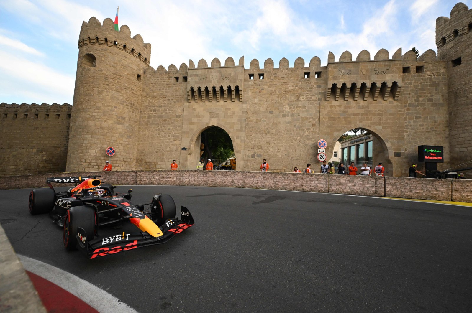 Red Bull&#039;s Dutch driver Max Verstappen steers his car during the qualifying session for the Formula One Azerbaijan Grand Prix, Baku, Azerbaijan, June 11, 2022. (AFP Photo)