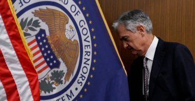 Jerome Powell departs after taking the oath of office for his second term as chair of the Board of Governors of the Federal Reserve (Fed) at the Fed Building in Washington, D.C., May 23, 2022. (AFP Photo)