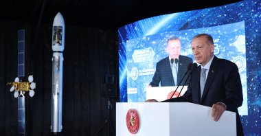 President Recep Tayyip Erdoğan speaks during a ceremony to put into service Turkey&#039;s new communication satellite Türksat 5B, Ankara, Turkey, June 14, 2022. (AA Photo)