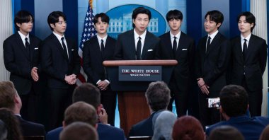 Korean band BTS appears at the daily press briefing in the Brady Press Briefing of the White House in Washington, D.C., U.S., May 31, 2022. (AFP Photo)