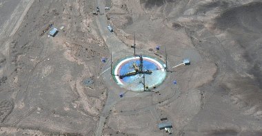 A rocket preparing to be erected at a launch pad at Imam Khomeini Space Center southeast of Semnan, Iran, June 14, 2022. (AP Photo)