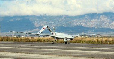 The Bayraktar TB2 drone at Geçitkale Airport in the Turkish Republic of Northern Cyprus, Dec. 16, 2019. (AA Photo)