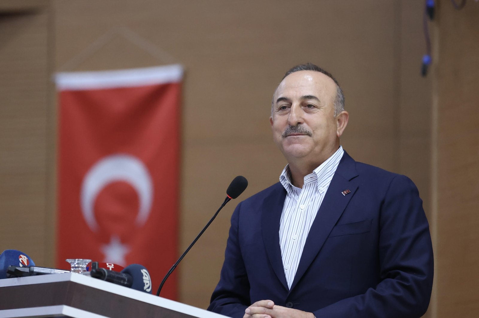 Foreign Minister Mevlüt Çavuşoğlu speaks at the Entrepreneurial and Humanitarian Turkish Foreign Policy Conference in Bingöl province, eastern Turkey, June 15, 2022. (AA Photo)