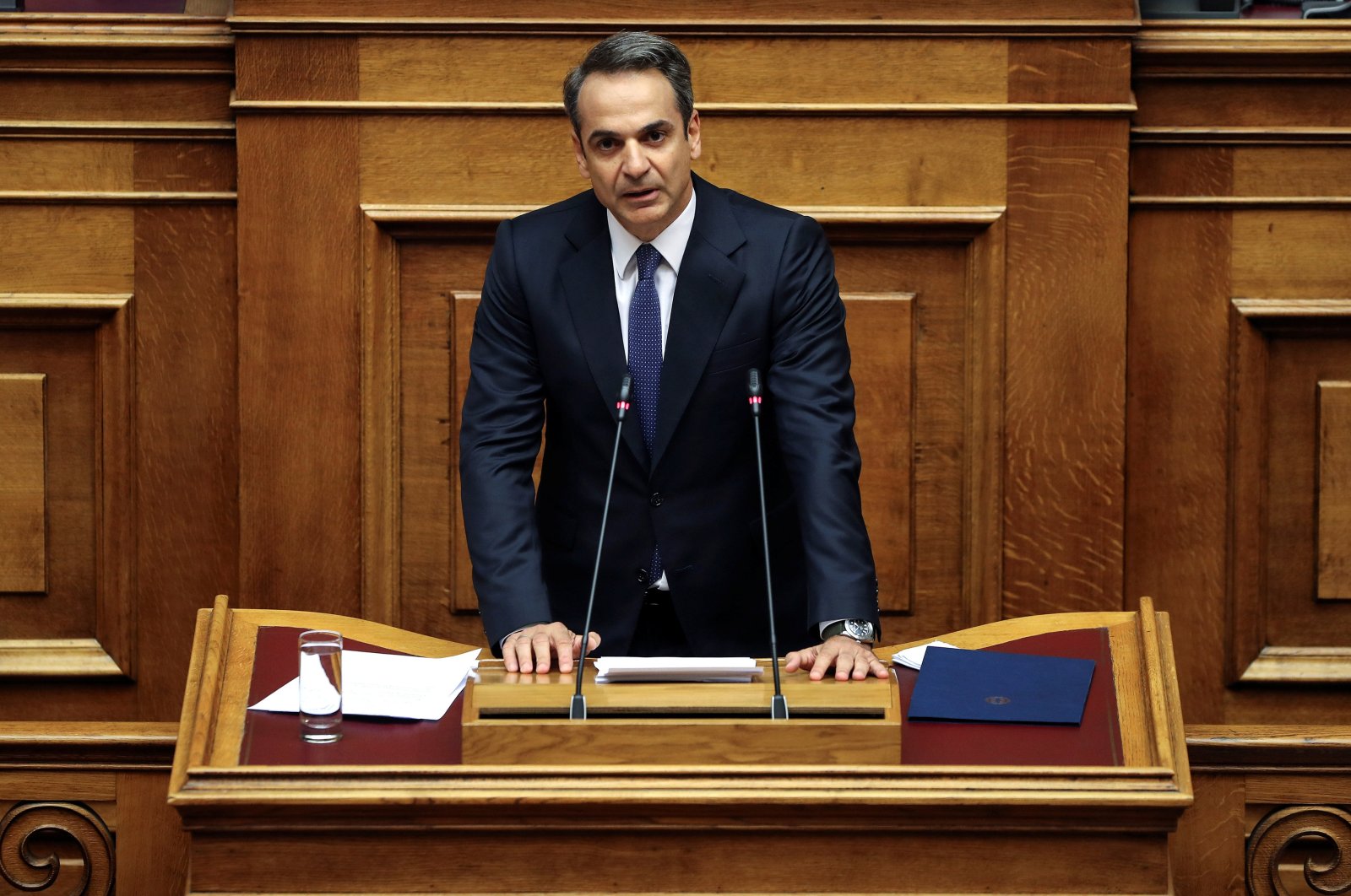 Greek Prime Minister Kyriakos Mitsotakis presents his government&#039;s main policies during a parliamentary session in Athens, Greece, July 20, 2019. (Reuters Photo)