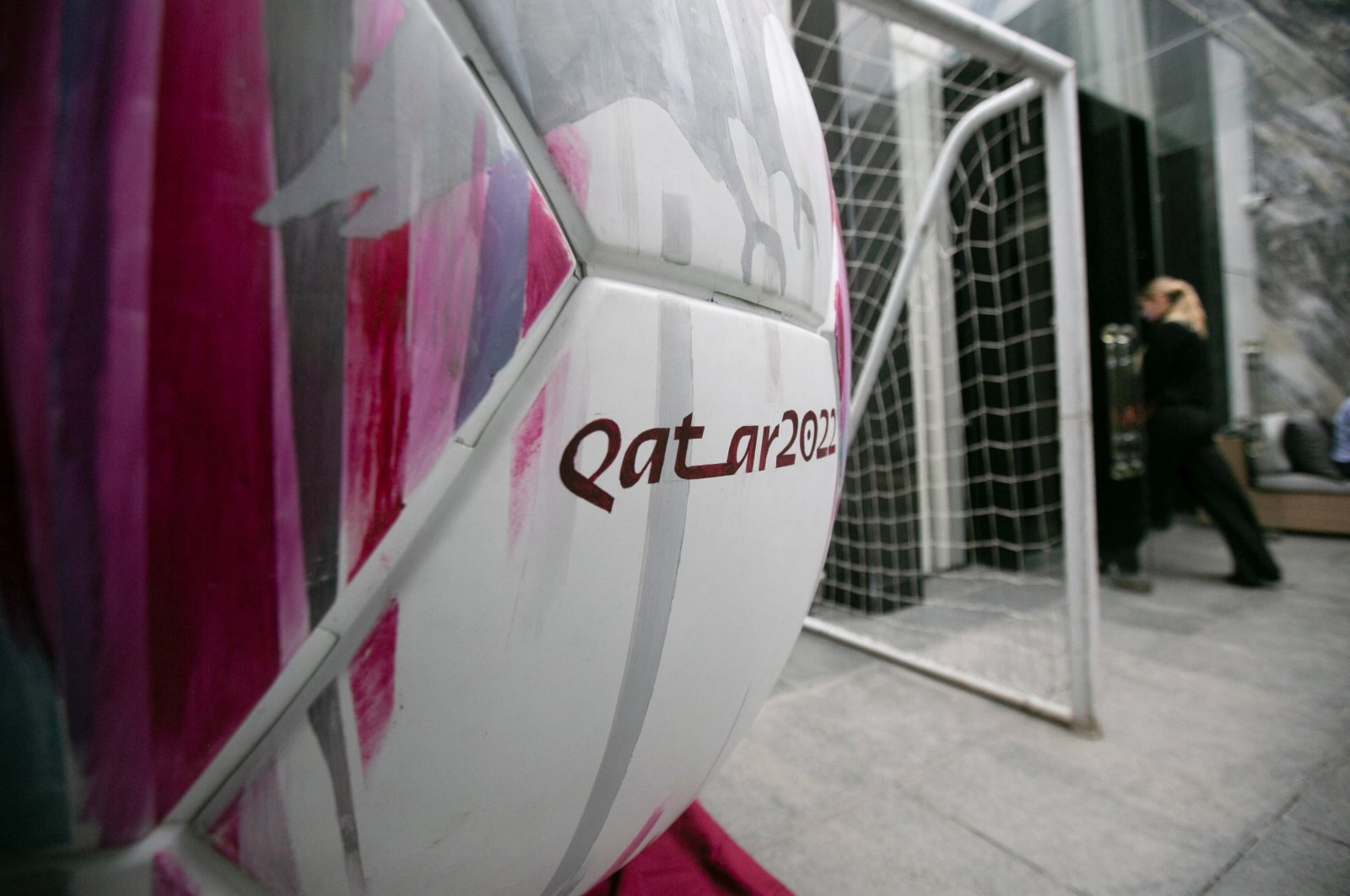A football with the World Cup Qatar 2022 logo is pictured at the Qatar Embassy, Mexico City, Mexico, June 15, 2022. (Reuters Photo)