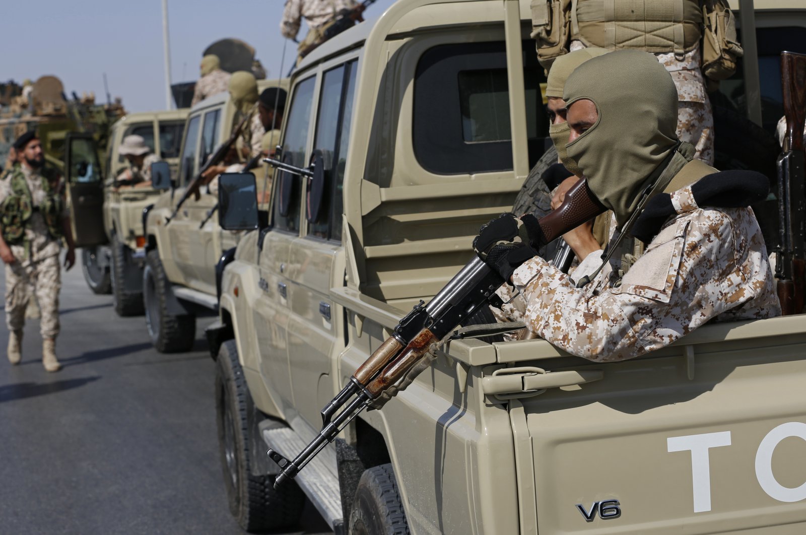Forces loyal to Abdul Hamid Dbeibah, one of Libya&#039;s two rival prime ministers, secure the streets of the capital after clashes broke out in Tripoli, Libya, May, 17, 2022. (AP Photo)