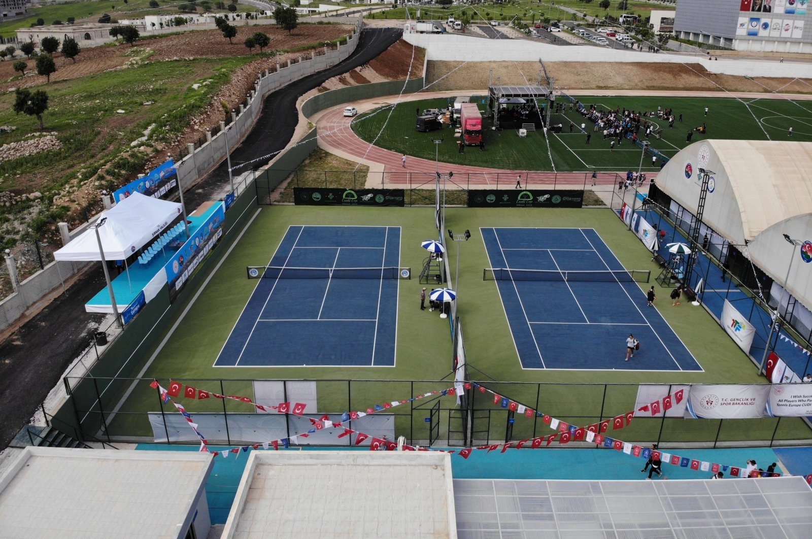 A general view of tennis courts at the Cudi Cup international t, Şırnak, Turkey, May 17, 2022. (AA Photo)