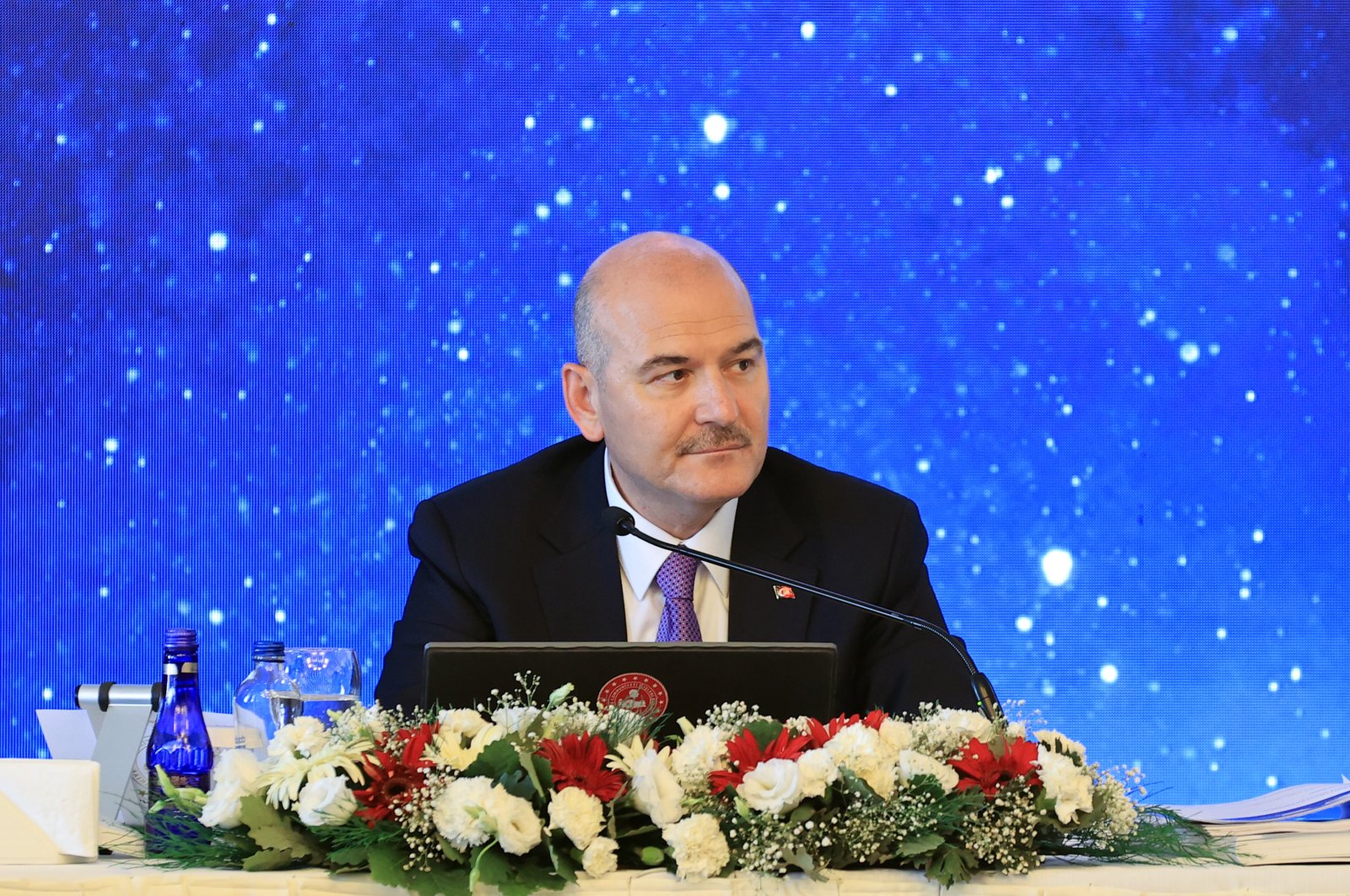 Interior Minister Süleyman Soylu speaking at a NATO parliamentary assembly meeting in Ankara, Turkey, June 15, 2022 (AA Photo) 