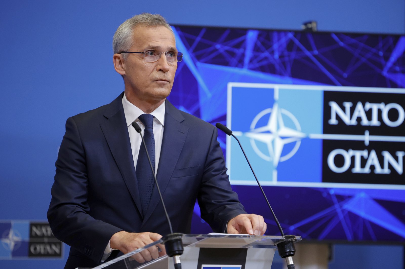 NATO Secretary-General Jens Stoltenberg speaks during a media conference after a meeting of NATO defense ministers at NATO headquarters in Brussels, Belgium, June 16, 2022. (AP Photo)
