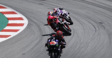 Fabio Quartararo leads in the race at MotoGP Spanish Grand Prix, in Barcelona, Spain, June 5, 2022. (AA PHOTO)