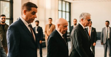 Speaker of the Tobruk-based House of Representatives Aguila Saleh and one of the country's rival prime ministers Fathi Bashagha are seen in this photo, Sirte, Libya, May 31, 2022. (AA Photo)