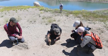 Foreign paleoanthropologists examine the excavation site in Kayseri, central Turkey, June 16, 2022. (AA Photo)