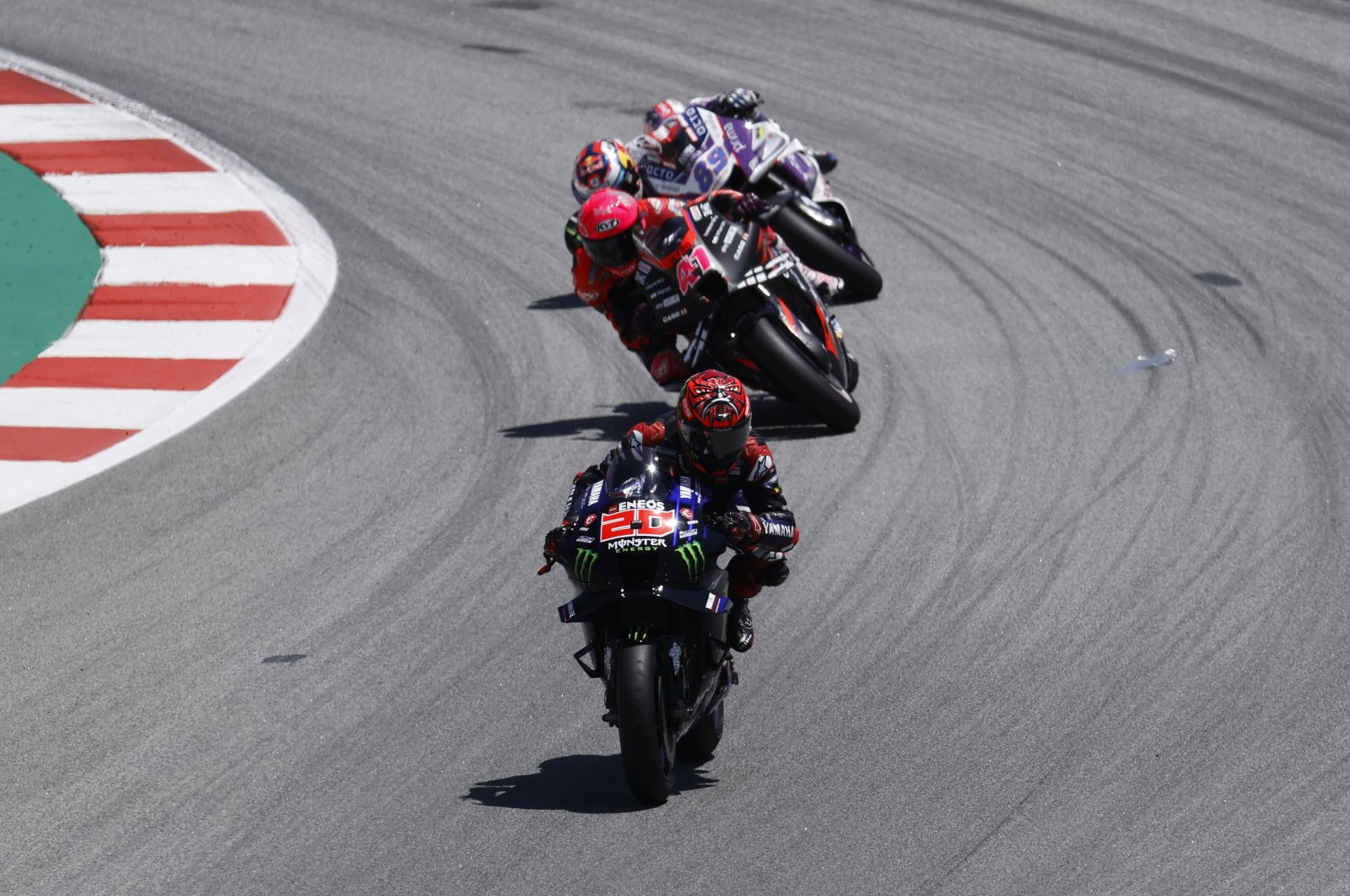 Fabio Quartararo leads in the race at MotoGP Spanish Grand Prix, in Barcelona, Spain, June 5, 2022. (AA PHOTO)