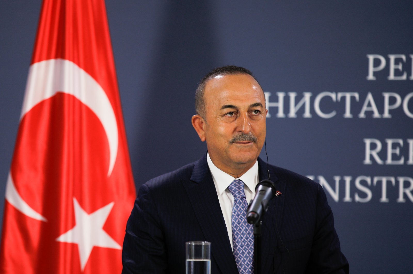Foreign Minister Mevlüt Çavuşoğlu is seen during a press conference in Belgrade, Serbia, June 16, 2022 (AA Photo) 