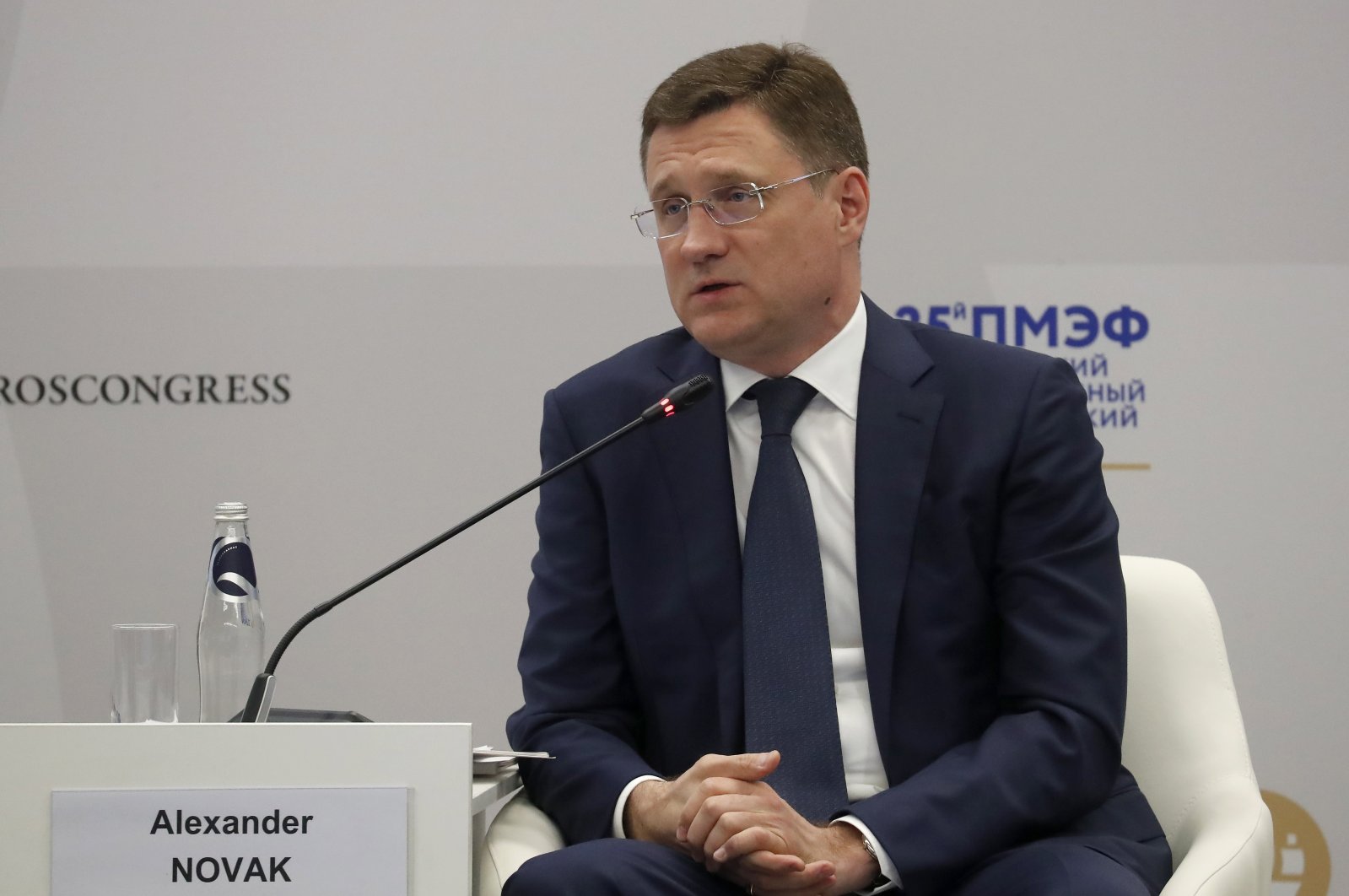 Deputy Prime Minister of Russia Alexander Novak speaks during the St. Petersburg International Economic Forum (SPIEF) in St. Petersburg, Russia, June 16, 2022. (EPA Photo)