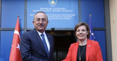 Foreign Minister Mevlüt Çavuşoğlu together with his Kosovar counterpart Donika Gervalla-Schwarz, Pristina, Kosovo, June 19, 2022 (AA Photo)