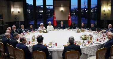 President Recep Tayyip Erdoğan (C) attends a dinner with representatives of various Turkish minority communities, in the capital Ankara, Turkey, April 26, 2022. (AA Photo)