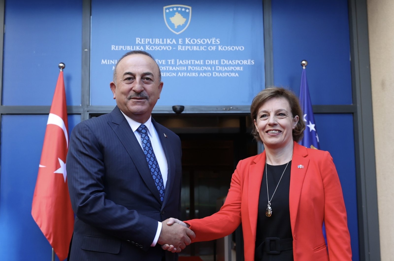 Foreign Minister Mevlüt Çavuşoğlu together with his Kosovar counterpart Donika Gervalla-Schwarz, Pristina, Kosovo, June 19, 2022 (AA Photo)