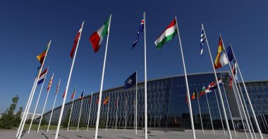 Member countries' flags at NATO headquarters in Brussels, Belgium, June 15, 2022. (AFP Photo)