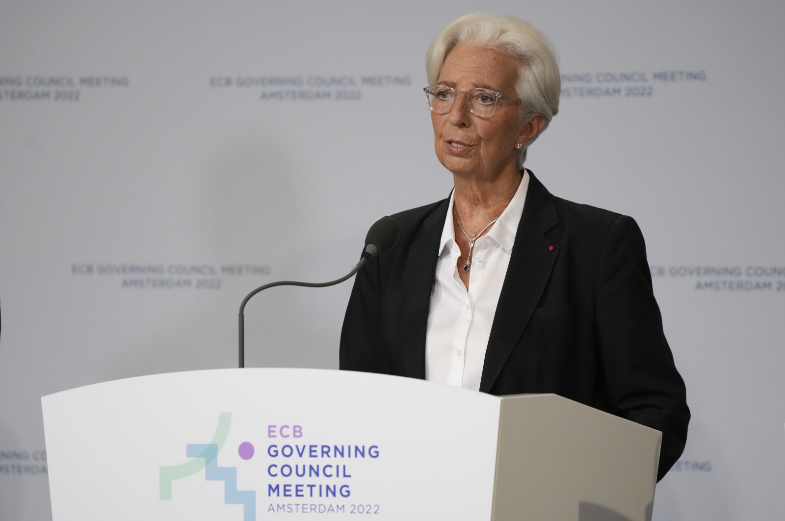 European Central Bank President Christine Lagarde speaks during a press conference in Amsterdam, Netherlands, June 9, 2022. (AP Photo)