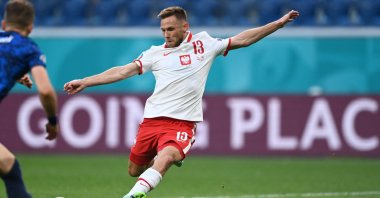 Poland&#039;s defender Maciej Rybus in action during a UEFA Euro 2020 match against Slovakia, St. Petersburg, Russia, June 14, 2021. (AFP Photo)