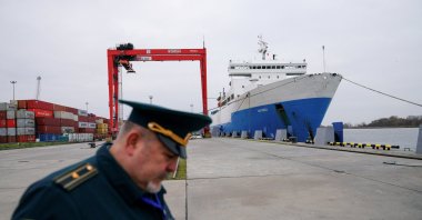 A Russian customs officer works at a commercial port in the Baltic Sea town of Baltiysk in the Kaliningrad region, Russia, Oct. 28, 2021. (Reuters Photo)