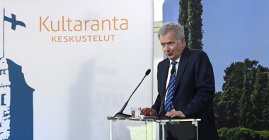 Finland's President Sauli Niinisto addresses a news conference during the annual debate session on foreign and security policy "Kultaranta Talks" at the Presidential Summer Residence Kultaranta in Naantali, Finland, June 13, 2022. (Reuters Photo)