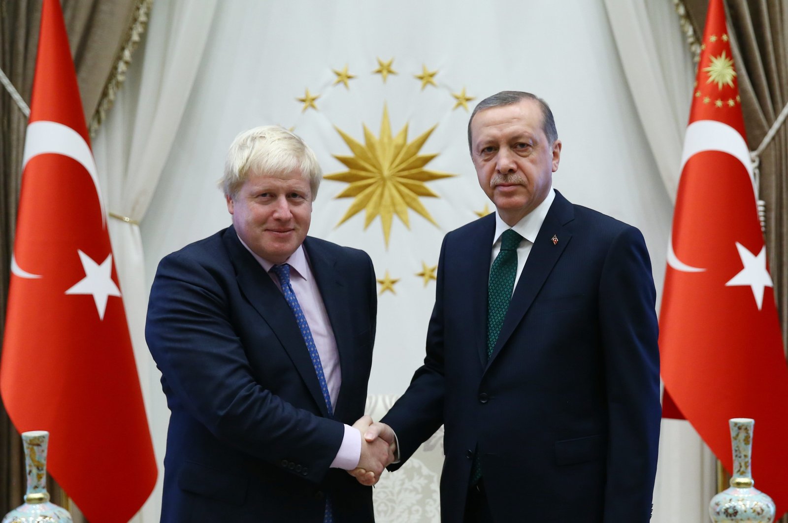 President Recep Tayyip Erdoğan and British Prime Minister Boris Johnson are seen during a meeting in the capital Ankara, Turkey, Sept. 28, 2016. (AA)