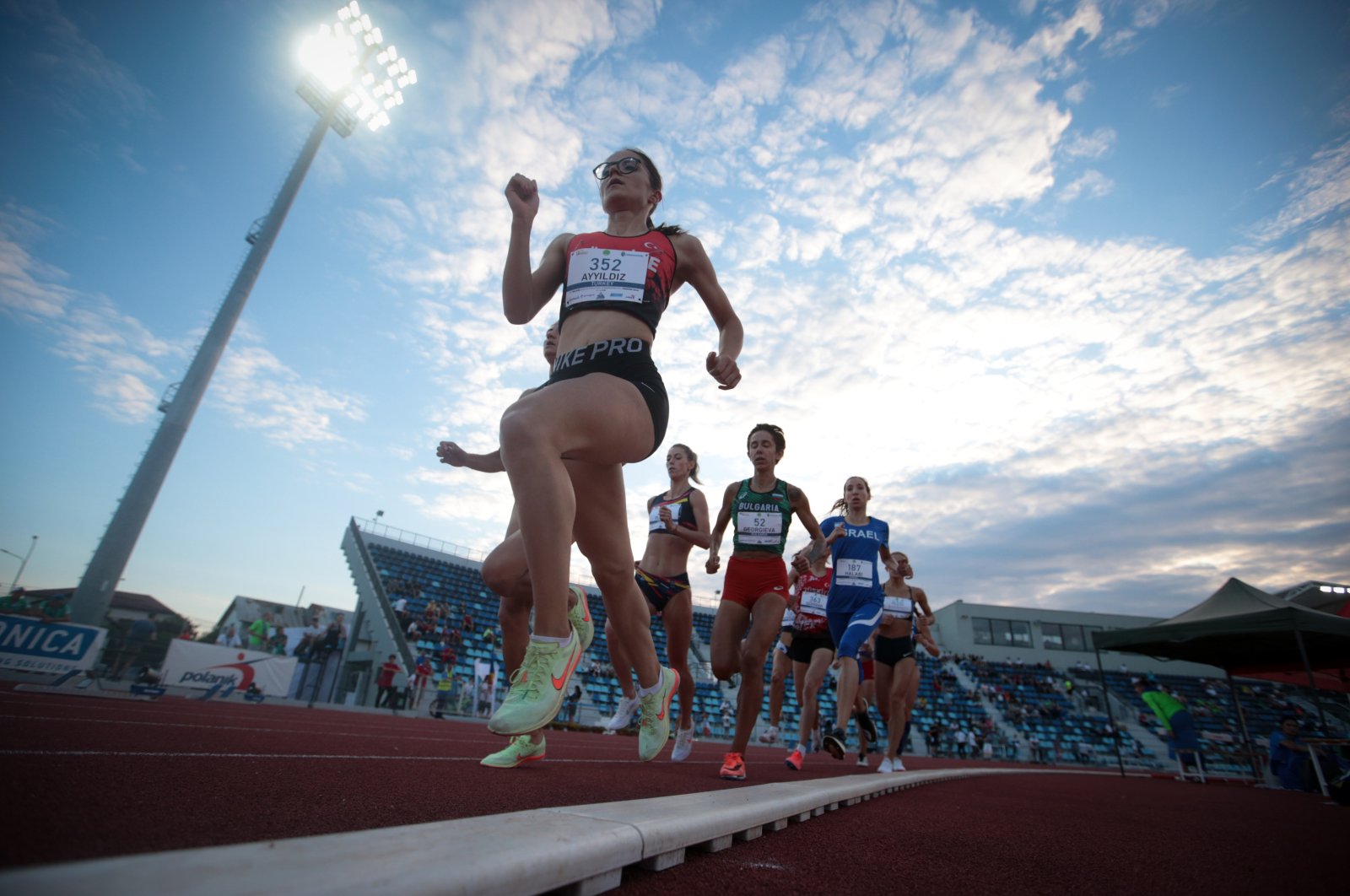 Turkey Şilan Ayyıldız leads the women&#039;s 1500-meter race at the 75th Balkan Athletics Championships held in Craiova, Romania, June 19, 2022. (AA Photo)