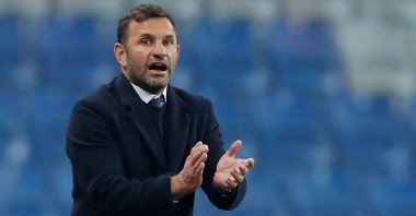 Then Başakşehir coach Okan Buruk reacts during a Europa League match against FC Copenhagen, Istanbul, Turkey, March 12, 2020. (Reuters Photo)