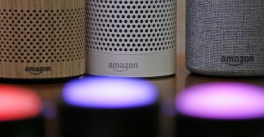Amazon Echo and Echo Plus devices sit near illuminated Echo Button devices during an event by the company in Seattle, Washington, U.S., Sept. 27, 2017. (AP File Photo)