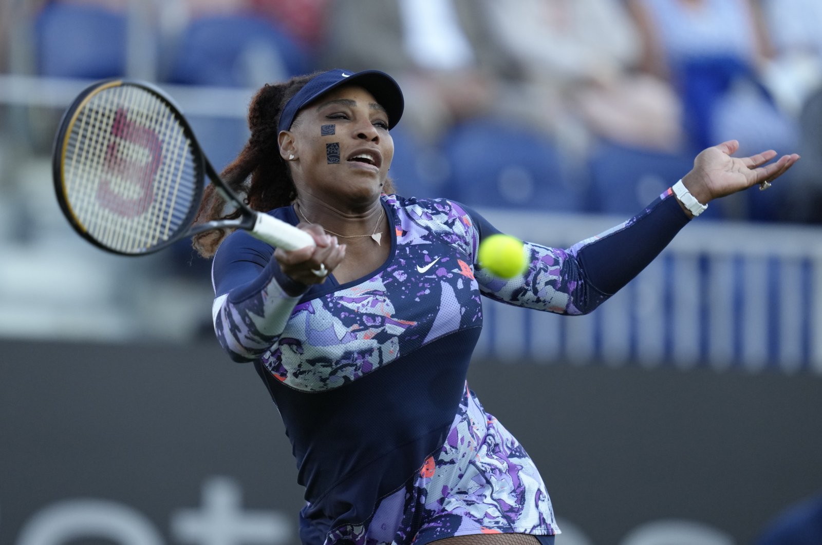 U.S. Serena Williams in action at the Eastbourne International, Eastbourne, England, June 22, 2022. (AP Photo)