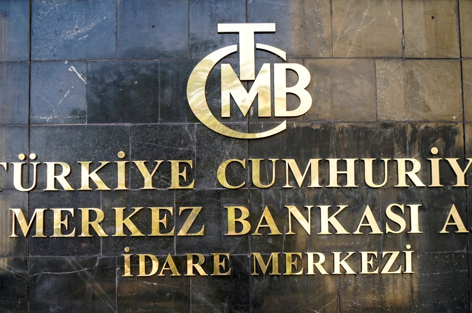 A logo of Turkey&#039;s central bank at the entrance of the bank&#039;s headquarters in capital Ankara, Turkey, April 19, 2020. (Reuters Photo)