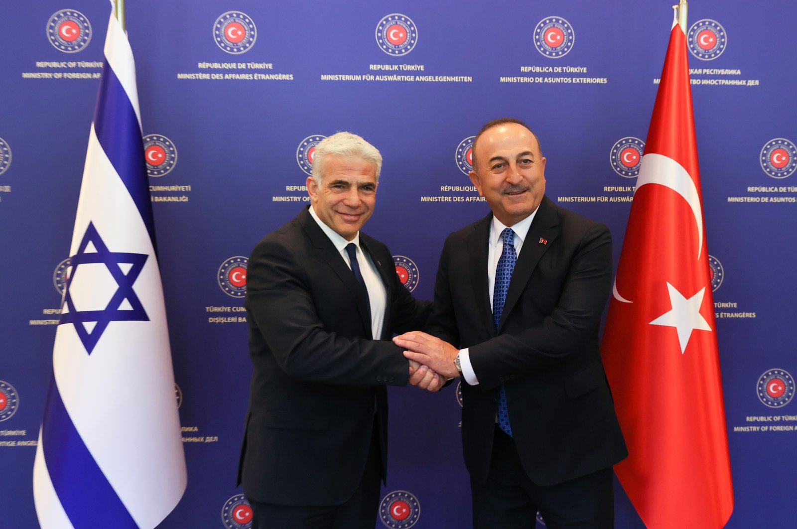 Foreign Minister Mevlüt Çavuşoğlu (R) and Israeli Foreign Minister Yair Lapid meet in the capital Ankara, Turkey, June 23, 2022. (AA Photo)