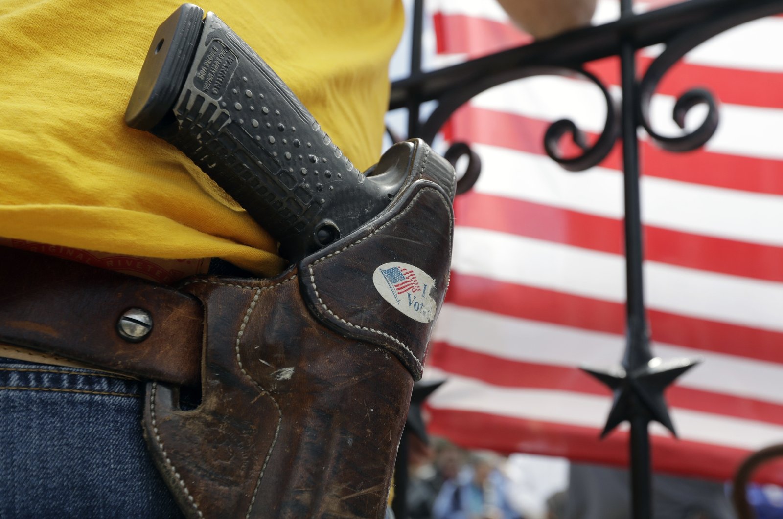 A man wears an unloaded pistol during a pro-gun-rights rally in Austin, Texas, U.S., April 14, 2018. (AP Photo)